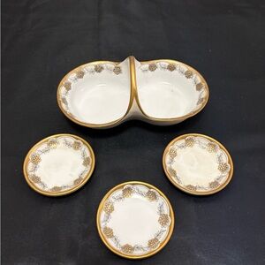 Elegant Gold and White Ceramic Dish Set